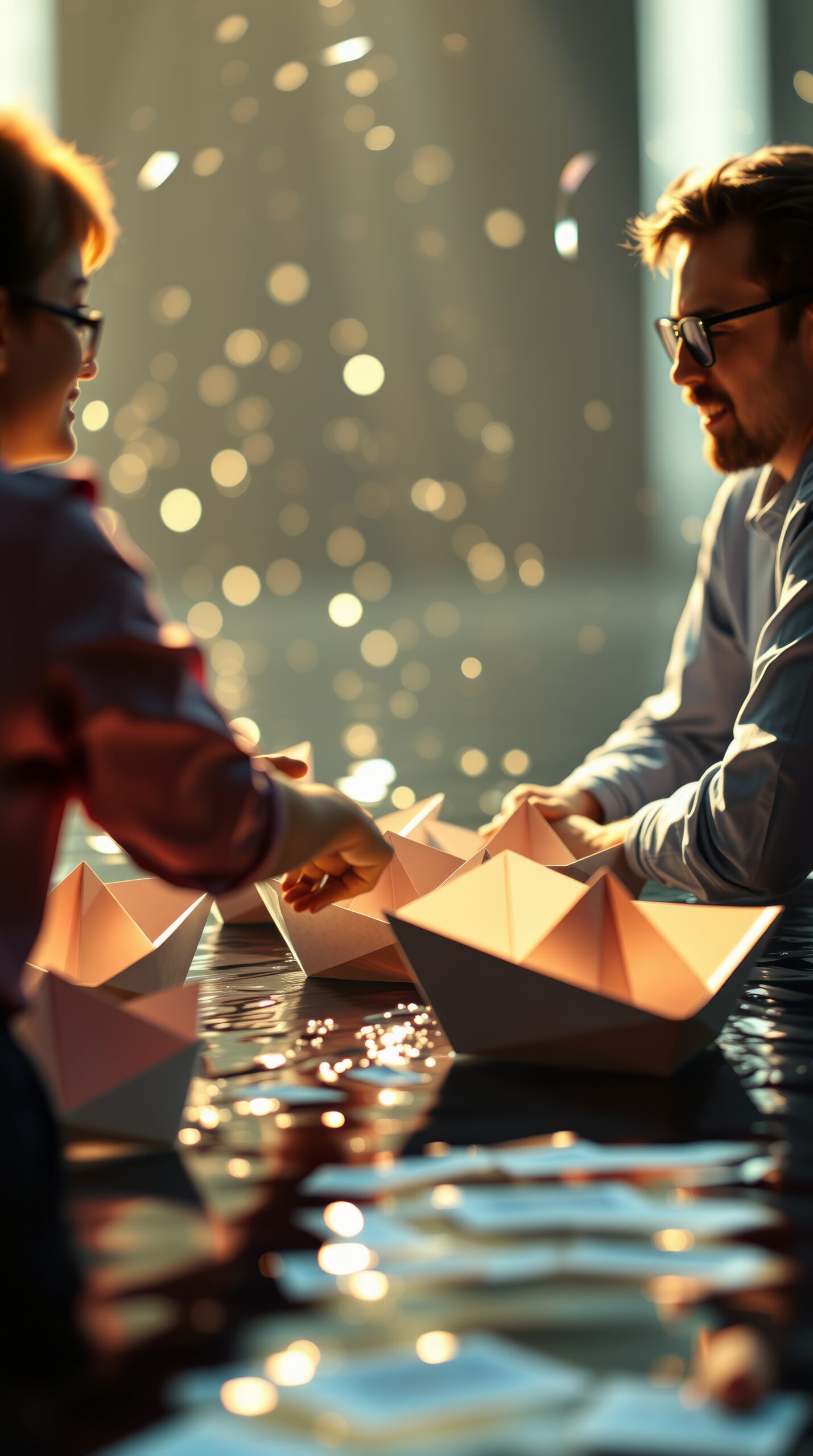 Business leaders and floating paper boats to represent leaders' ability to navigate the changes.